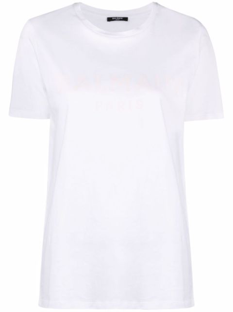 Shop Balmain flocked logo T-shirt with Express Delivery - FARFETCH