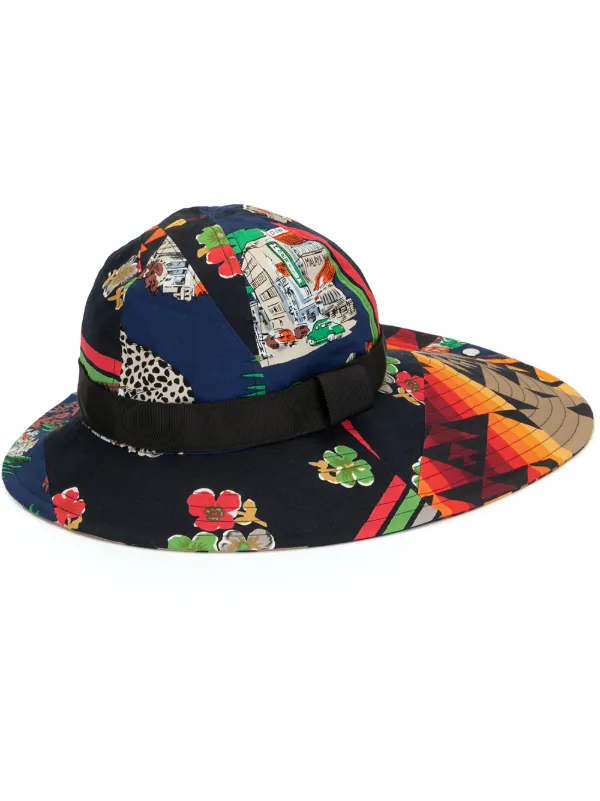 multicolour multi-print wide-brim hat 