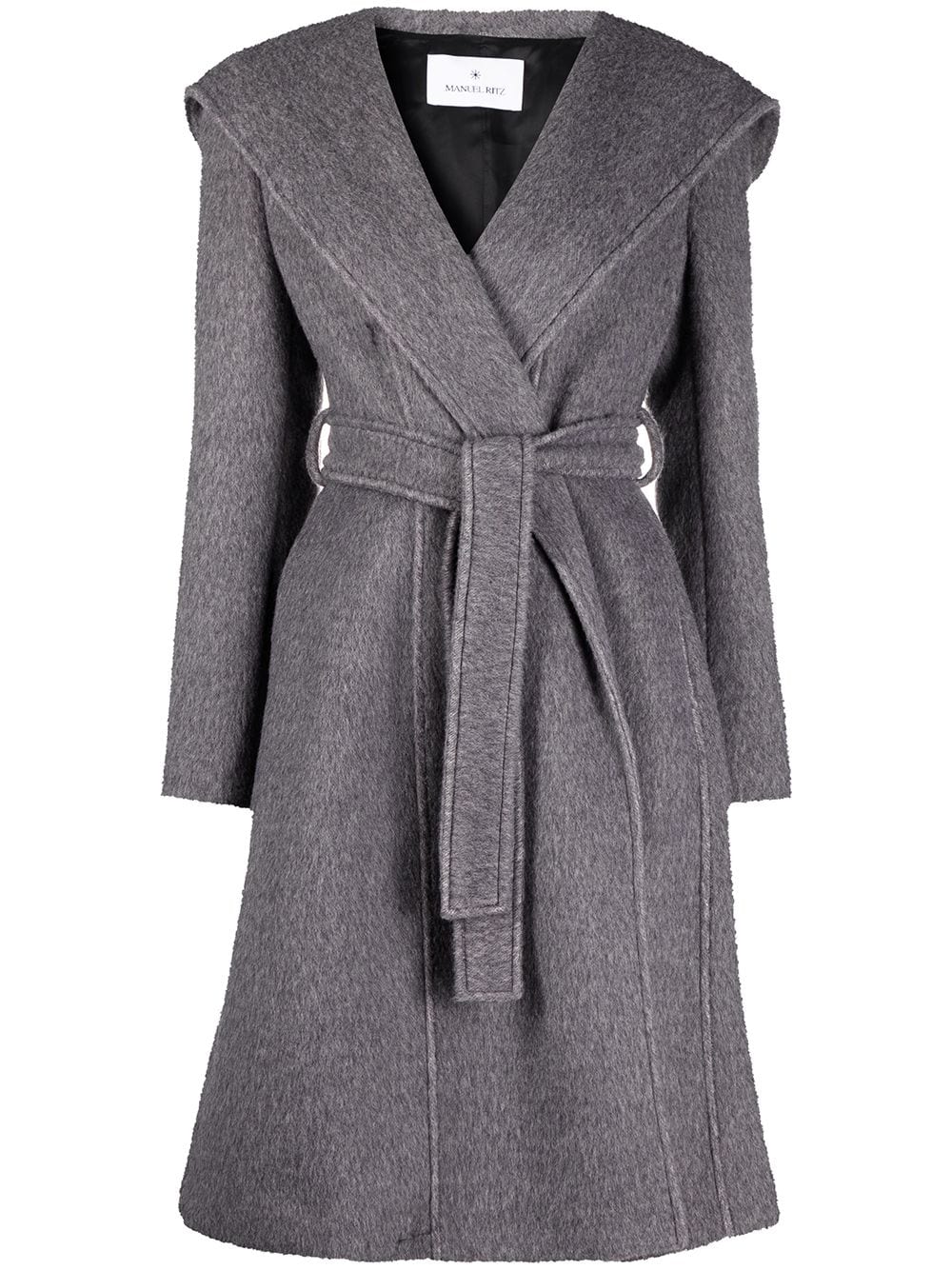 Manuel Ritz Hooded Waist-tie Coat In Grey