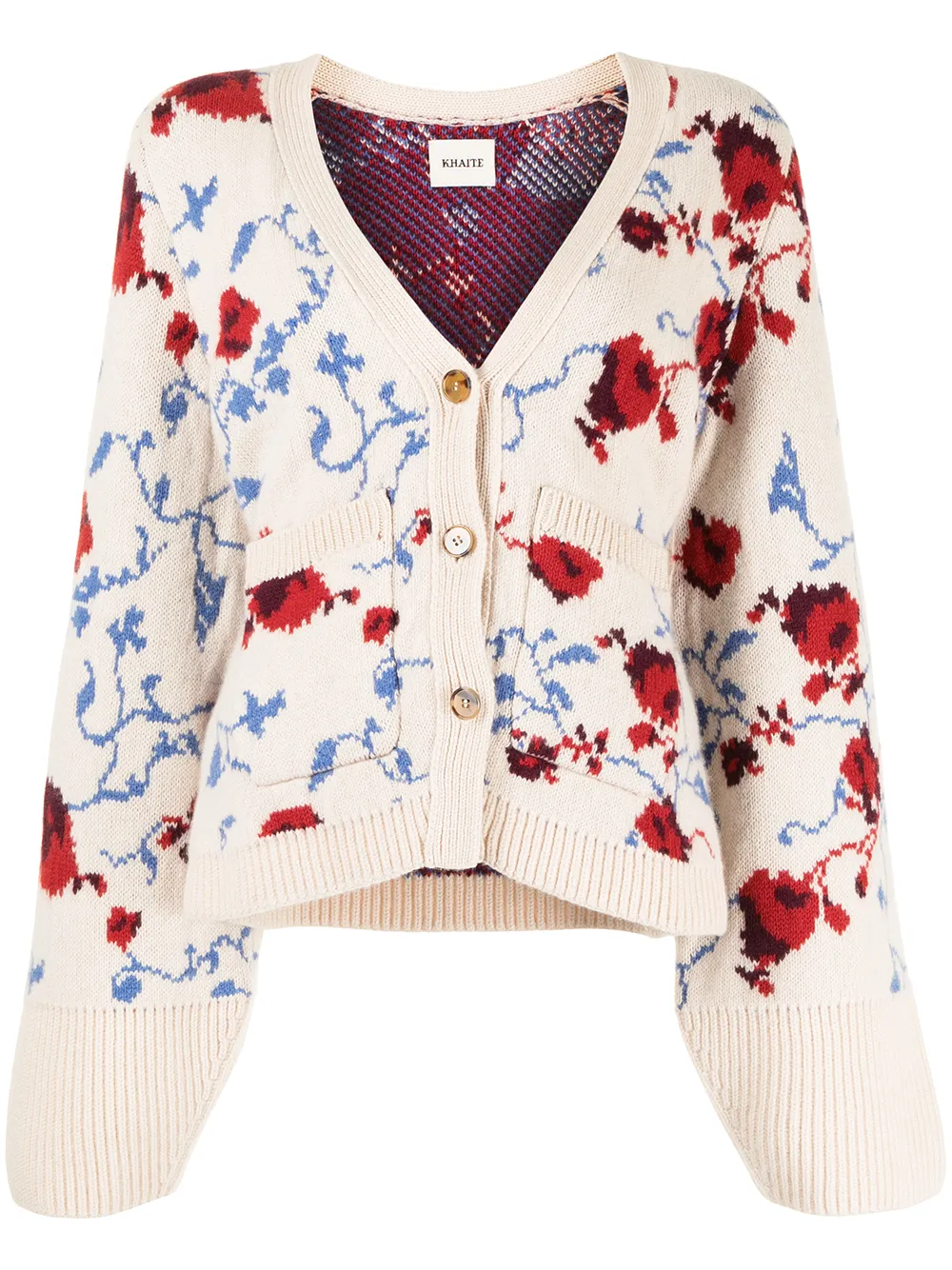 Khaite Scarlet Floral Jacquard Cashmere Cardigan In White