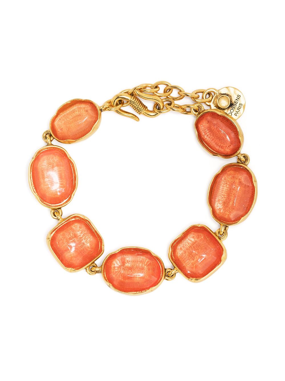 Goossens 'cabochons' Tinted Crystal 24k Gold-plated Charm Bracelet In Orange,metallic