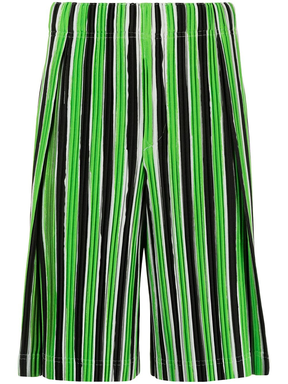 Issey Miyake Striped Plissé Track Shorts In Green