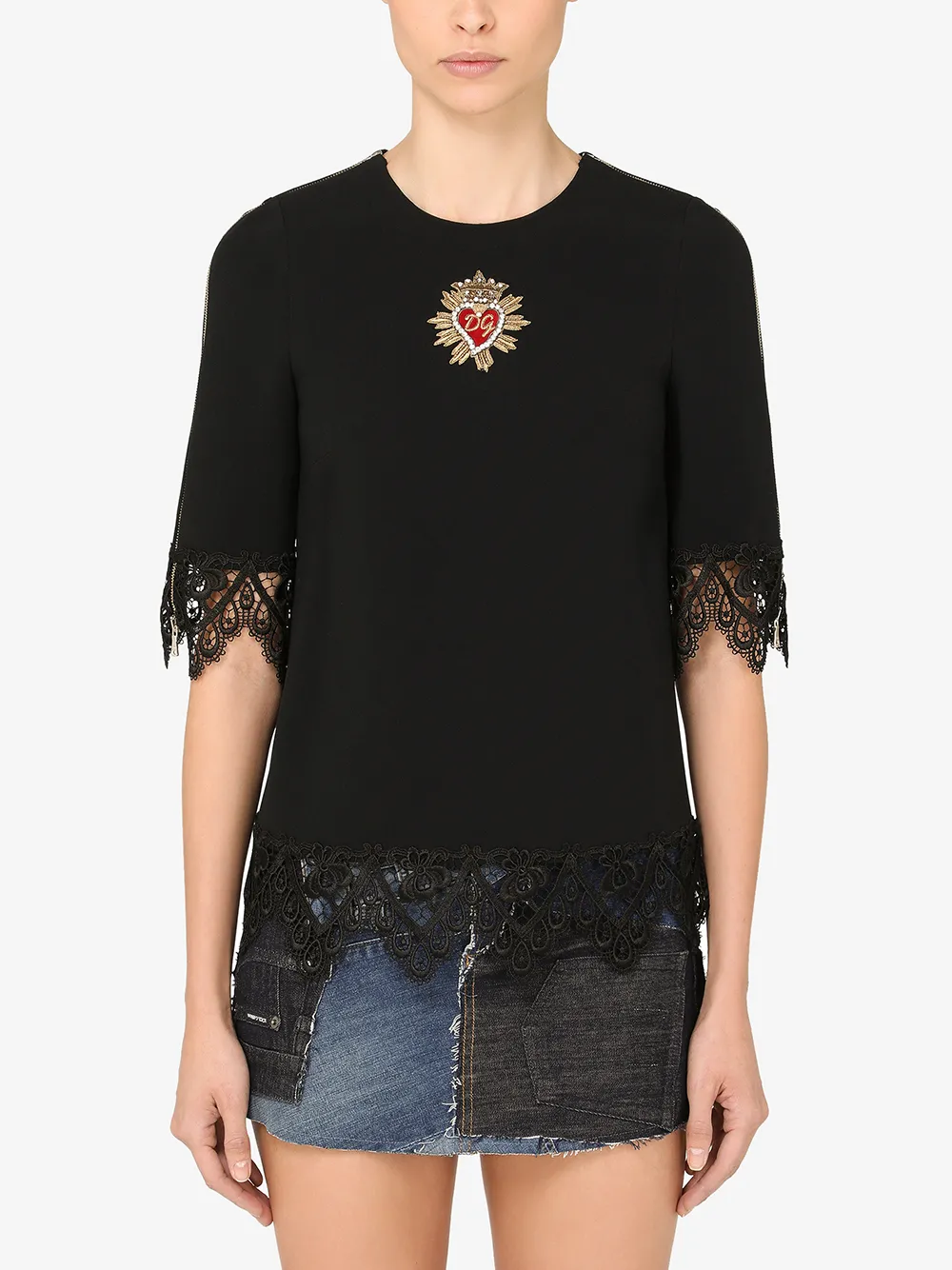 Shop Dolce & Gabbana Cady Lace-trim Blouse In Black