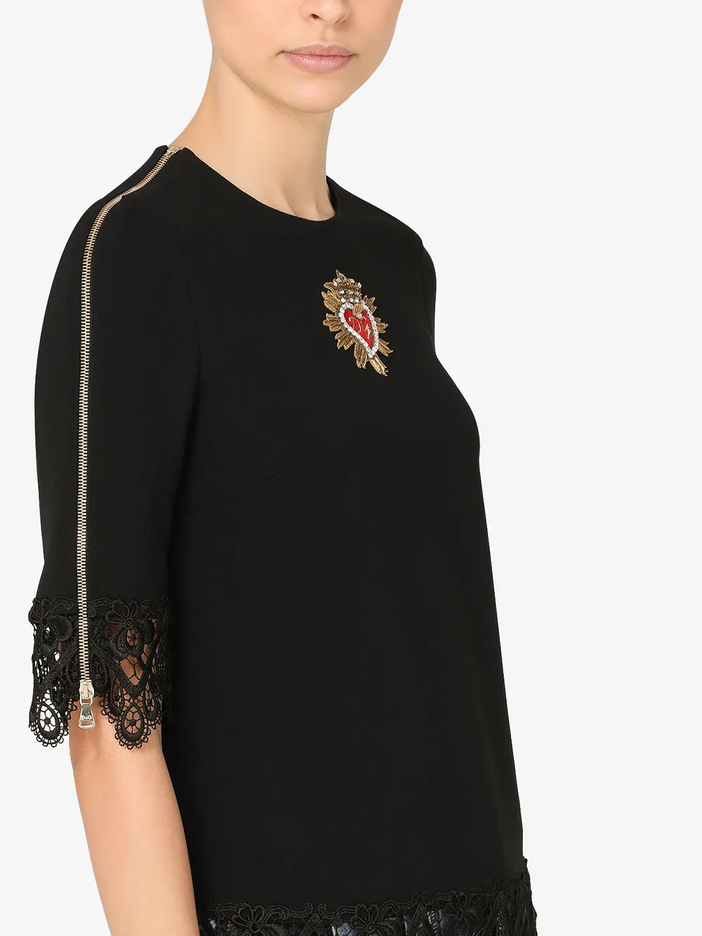 Shop Dolce & Gabbana Cady Lace-trim Blouse In Black