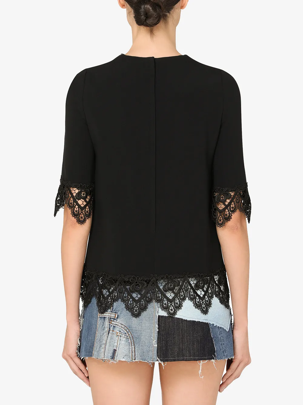 Shop Dolce & Gabbana Cady Lace-trim Blouse In Black