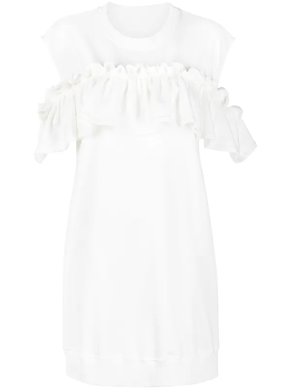 white ruffle shift dress