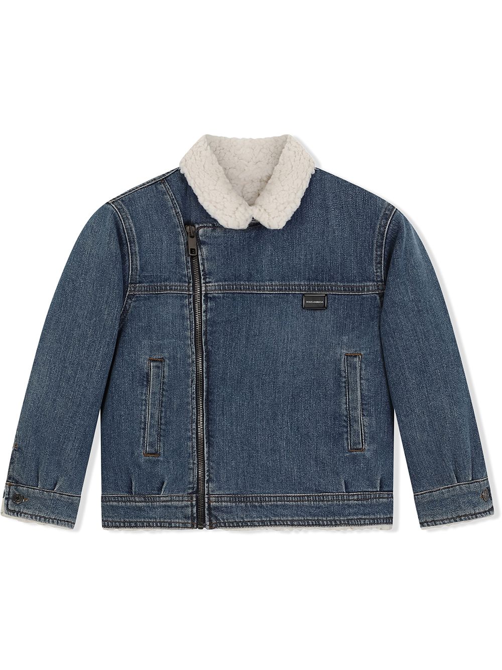 Dolce & Gabbana Shearling Collar Denim Jacket In Blau