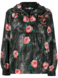 Moschino rose pattern hooded winbreaker - Black