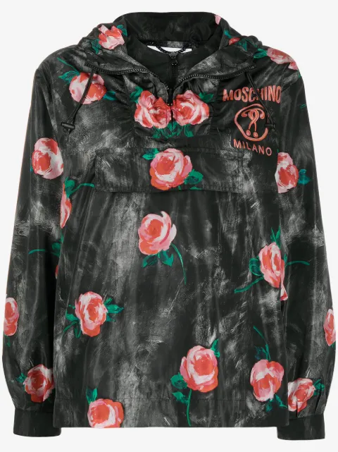 Moschino rose pattern hooded winbreaker