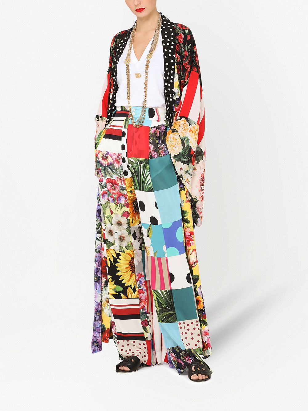 Shop Dolce & Gabbana Long Mixed-print Silk Coat In Black