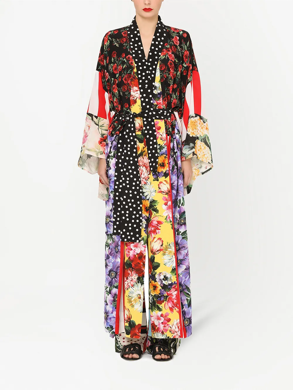 Shop Dolce & Gabbana Long Mixed-print Silk Coat In Black