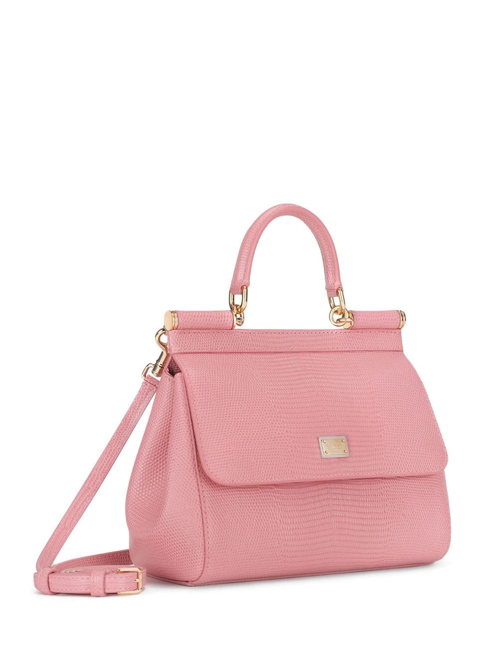 Shop Dolce & Gabbana Small Sicily Iguana-print Top-handle Bag In Pink