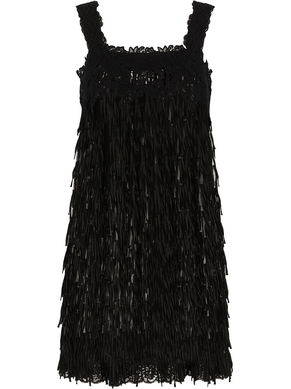 Shop Dolce & Gabbana Sleeveless Sheer Fringed Dress In Black