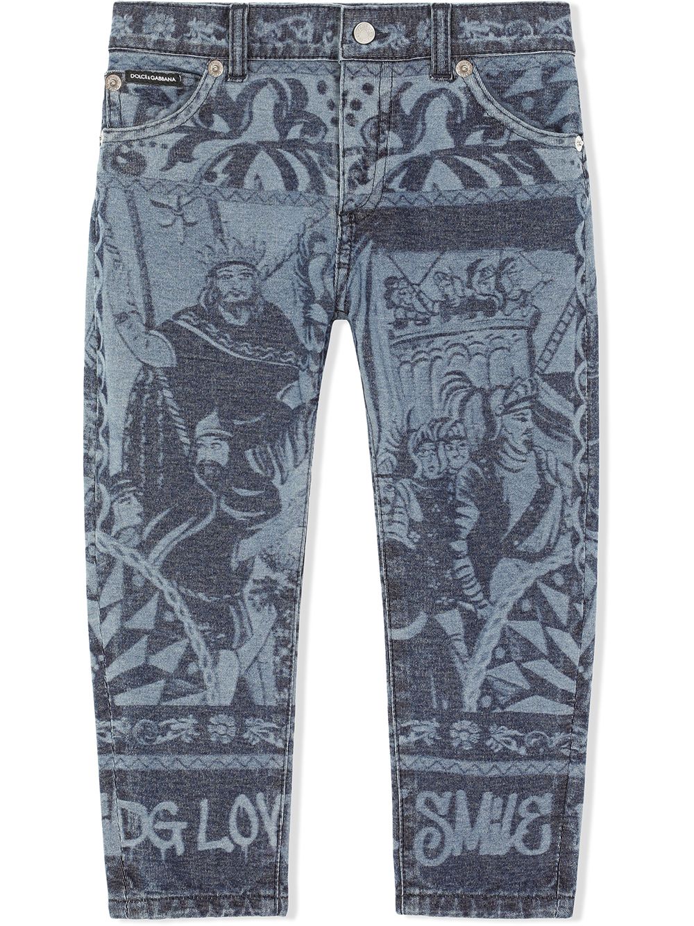 Dolce & Gabbana Carretto Patchwork Print Jersey Jeans In Blau