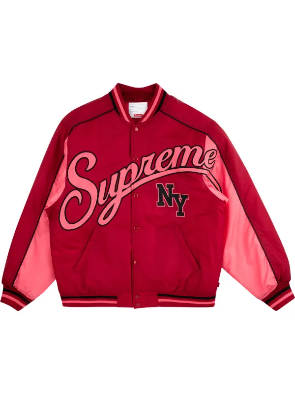 contrast script varsity jacket