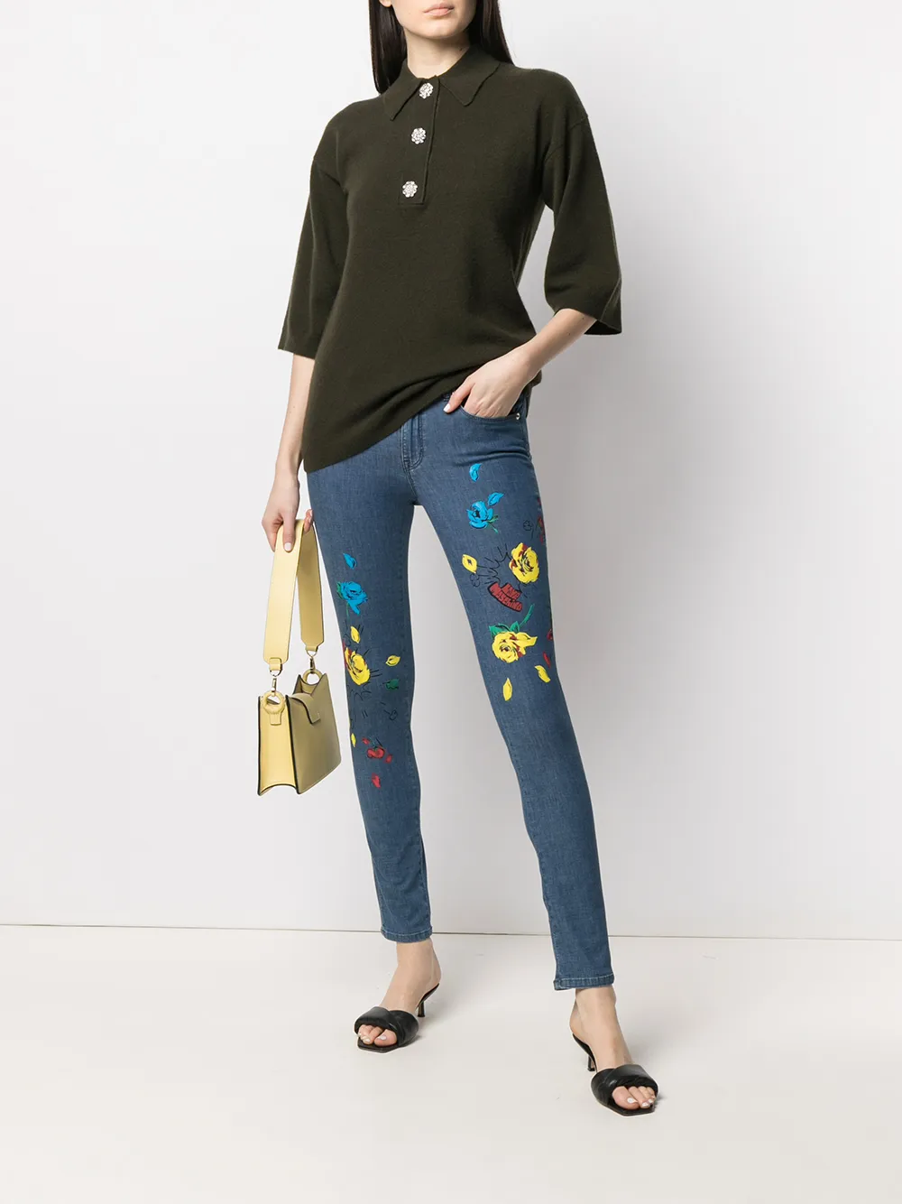 фото Love moschino джинсы скинни с цветочным принтом