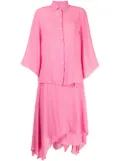 Baruni raw-cut edge shirt and wrap skirt set - Pink