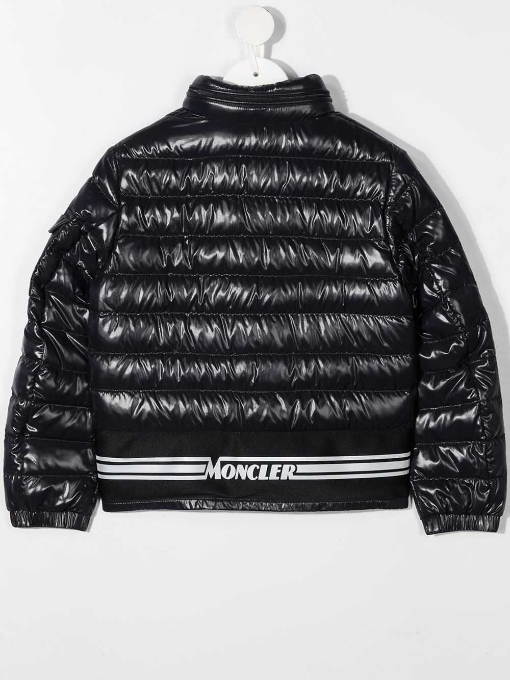 Shop Moncler Logo-patch Glossy Padded Jacket In Blue