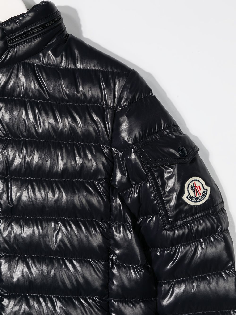 Shop Moncler Logo-patch Glossy Padded Jacket In Blue