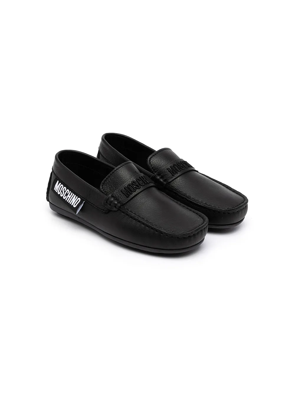 

Moschino Kids embroidered logo calf leather loafers - Black