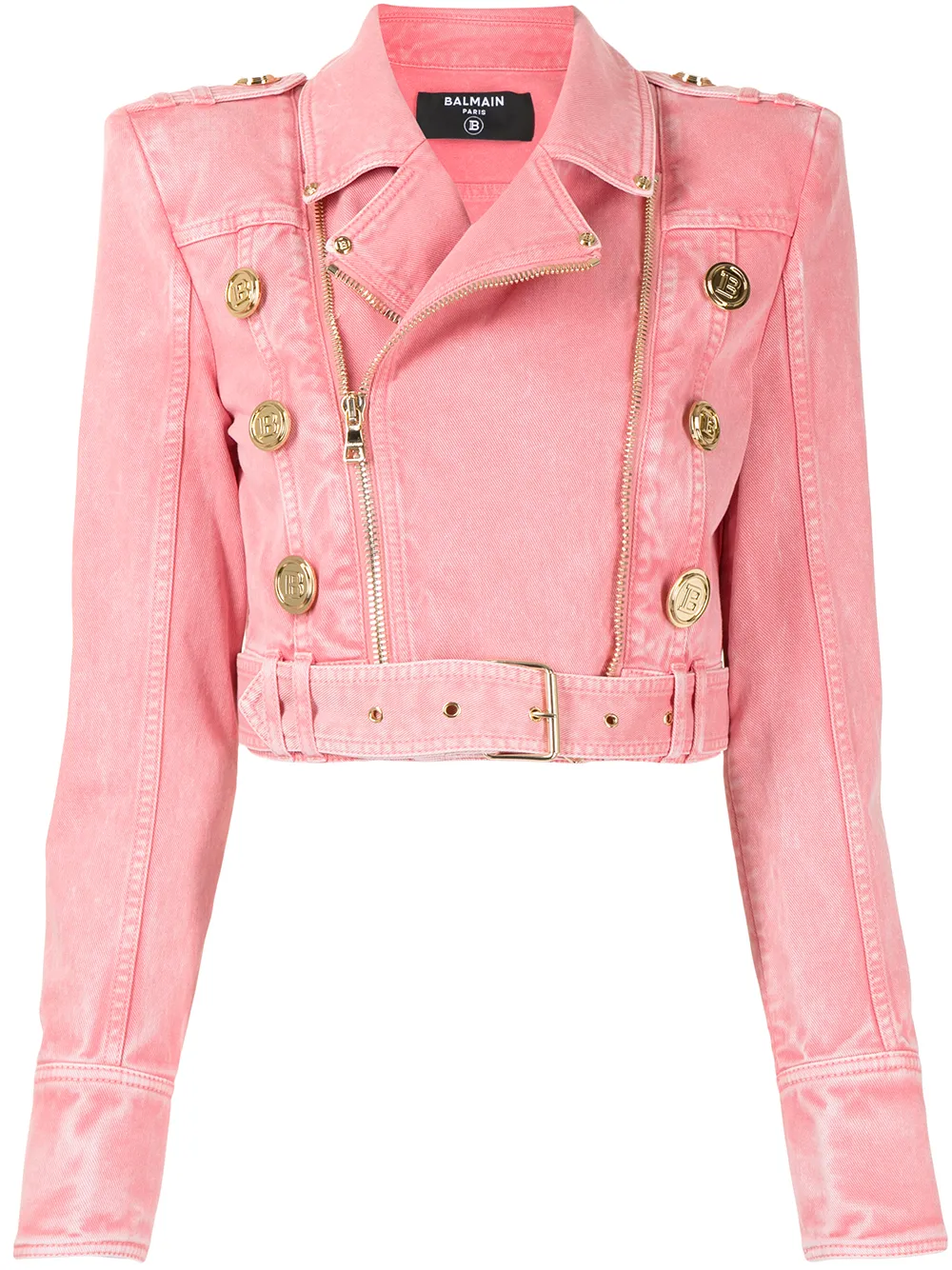 BALMAIN ACID-WASH DENIM BIKER JACKET