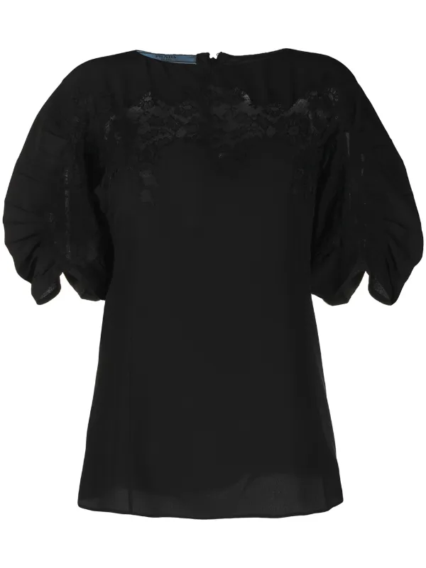 Prada Lace-panel Silk Blouse in Black