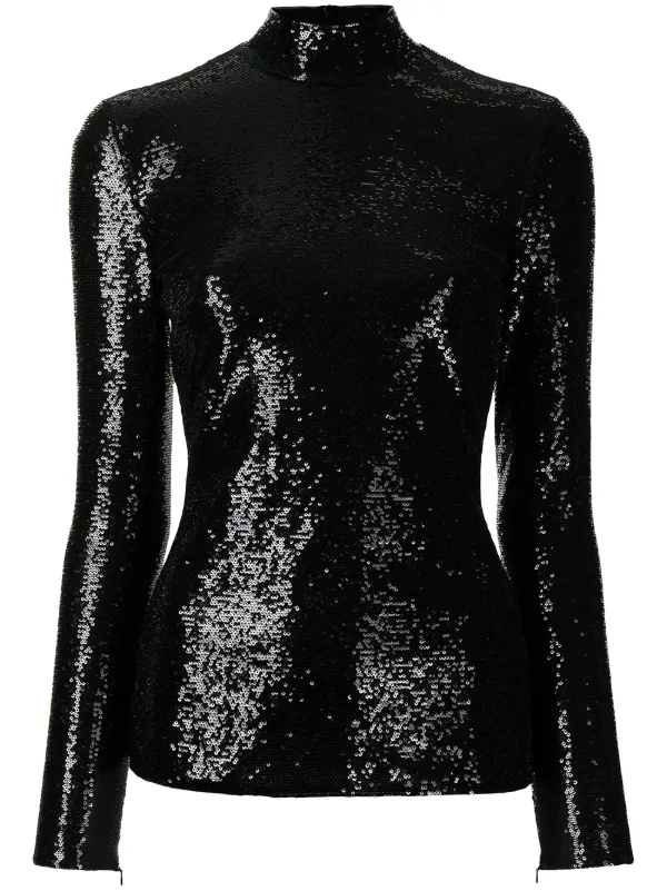 Ralph Lauren Collection Sequin-embellished Long-sleeve Top in Black