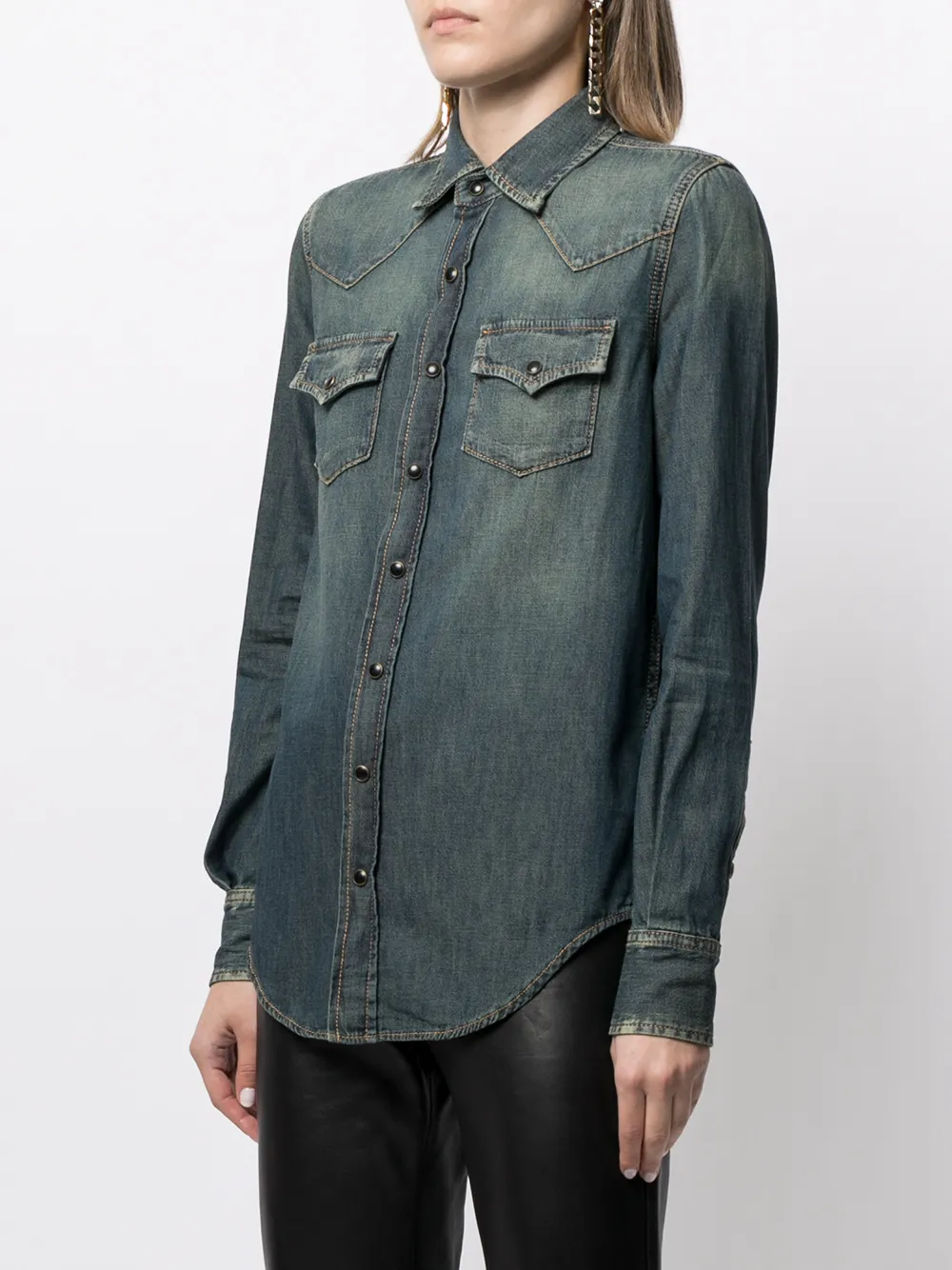 Shop Saint Laurent Press-stud Denim Shirt In Blue