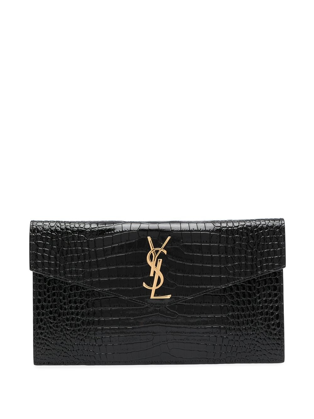 Saint Laurent Ysl UPTOWN POUCH IN CROCODILE-EMBOSSED SHINY LEATHER In Crema  Soft