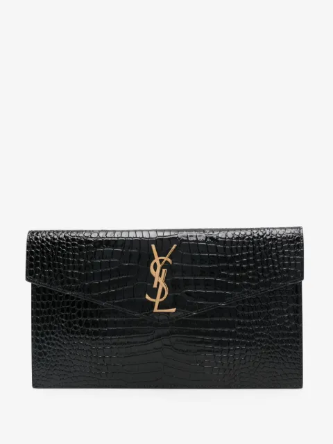 Saint Laurent Uptown crocodile-effect leather pouch