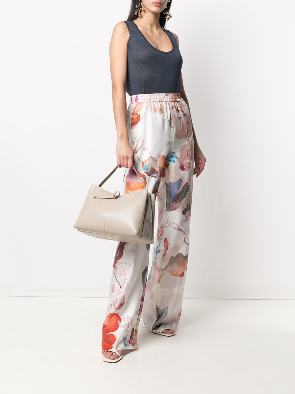 фото Agnona широкие брюки с завышенной талией и цветочным принтом