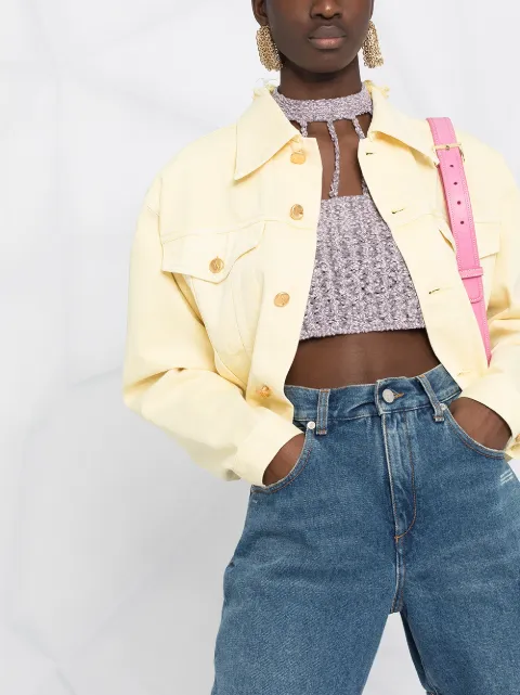 We11done yellow logo-patch denim jacket 