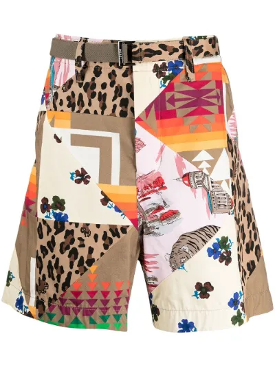 sacai patchwork graphic print shorts neutrals | MODES