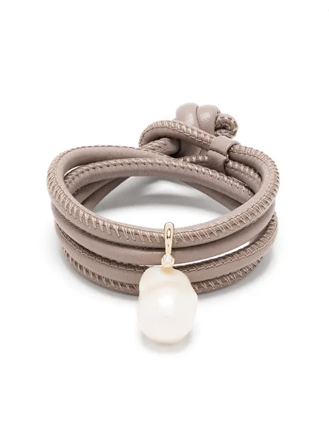 Mizuki 14kt yellow gold, diamond and pearl wrap bracelet