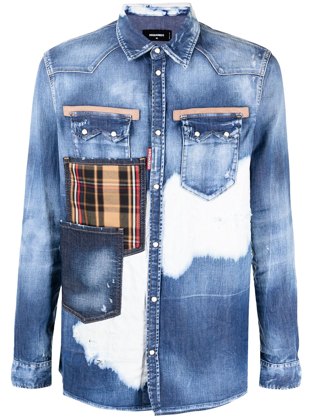 multi-pocket distressed denim shirt