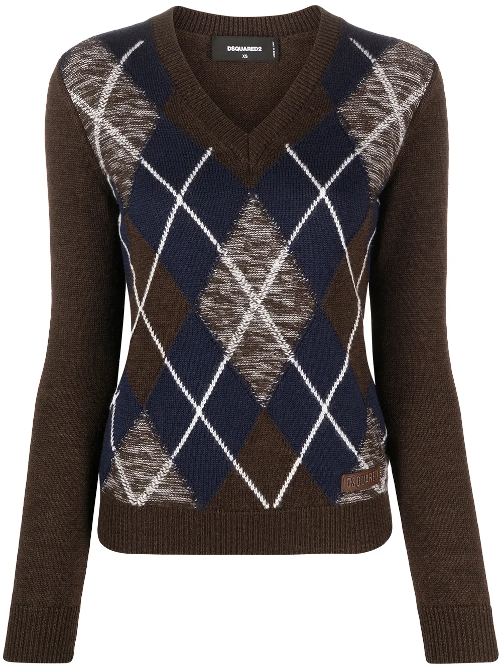 

Dsquared2 argyle check V-neck jumper - Brown