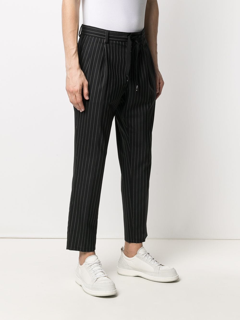 Shop Dolce & Gabbana Cropped Pinstripe Trousers In Black