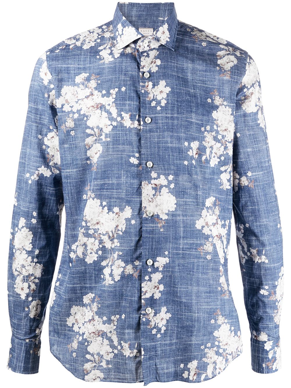 Xacus Floral Print Button-down Shirt In Blue