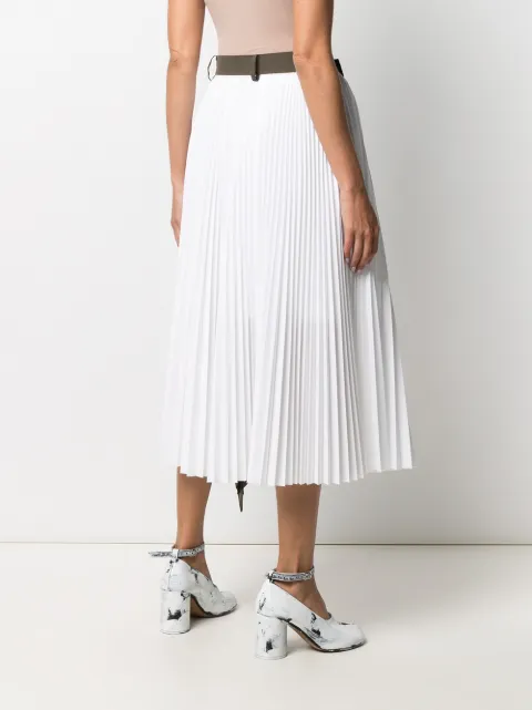 glamorous white pleated midi skirt