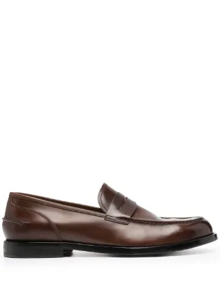 ALBERTO FASCIANI Mens Black Torres Round Toe Block Heel Slip On Leather Loafers Shoes