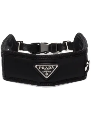 Brushed Leather Dog Collar in Black - Prada