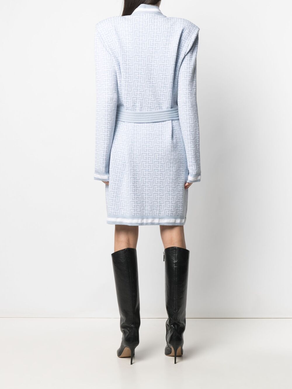 Balmain Monogram Jacquard Wool-blend Cardigan In Light Blue | ModeSens