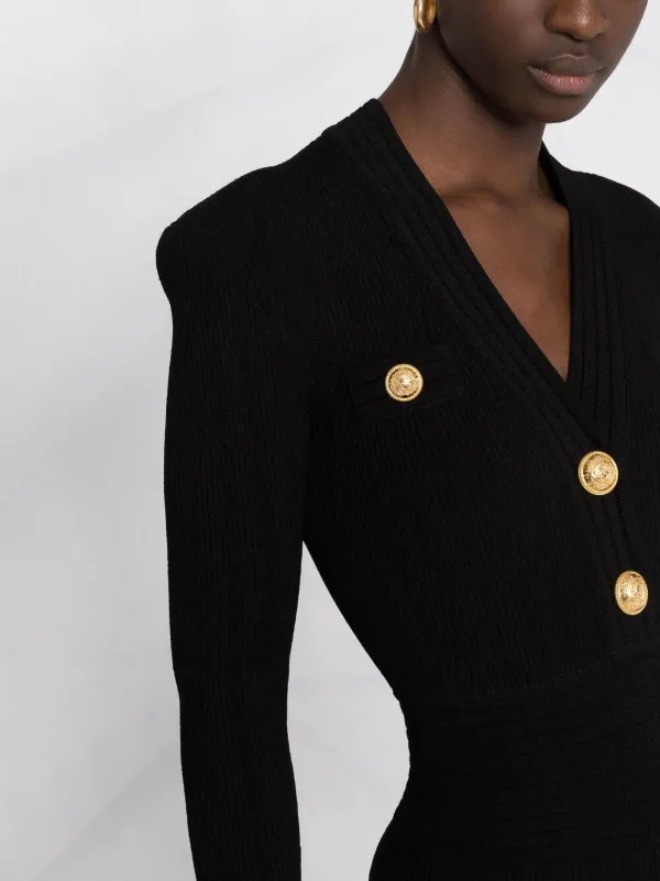 【送料&関税込】Balmain Logo Button Ribbed Dress Balmain Logo Button Ribbed Dress | italist