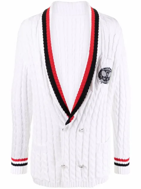 Balmain logo-embroidered cable knit cardigan