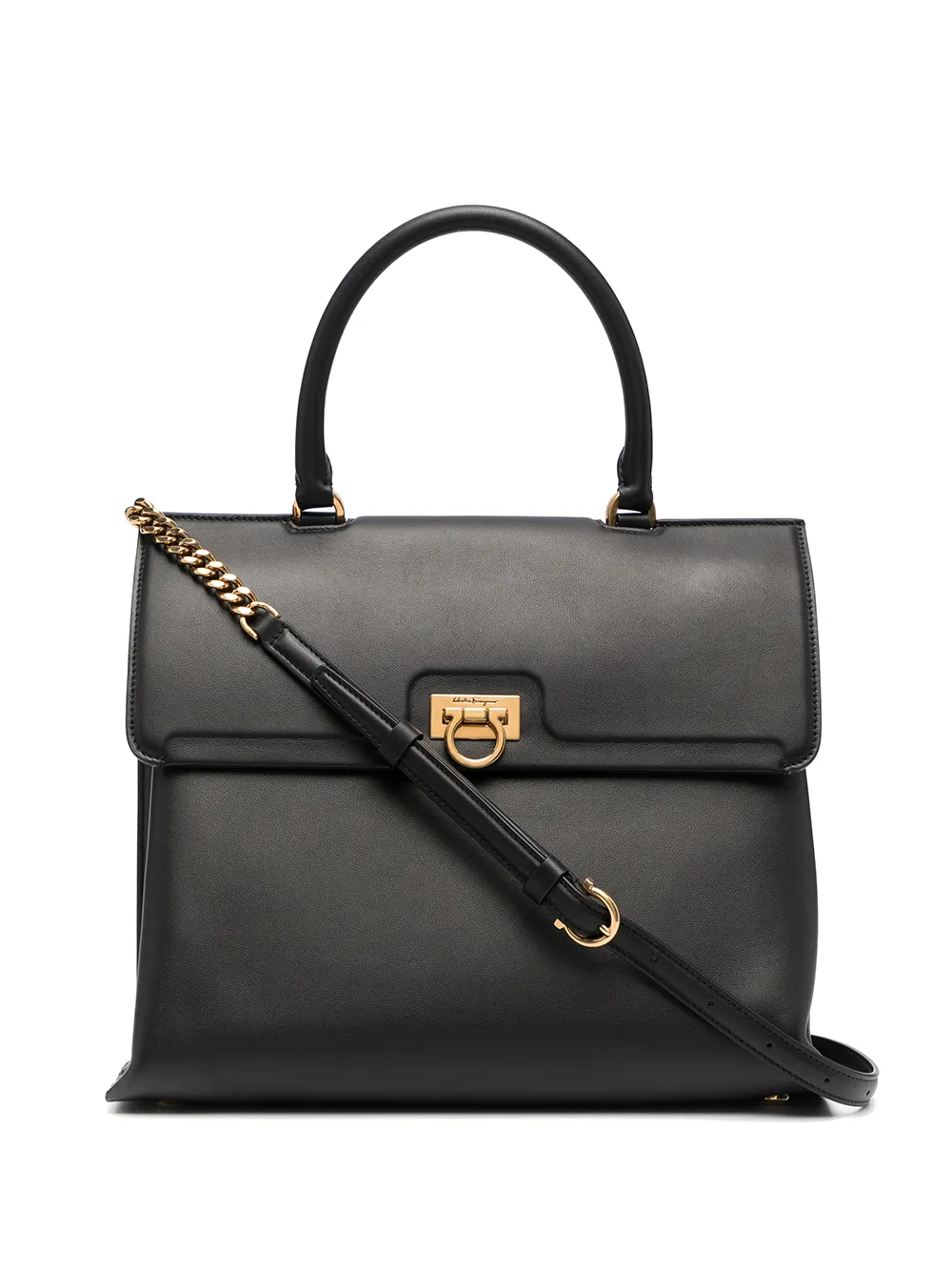 Click to view more detailed imagery on our partner's website Salvatore Ferragamo Black Leather Trifolio Tote Bag