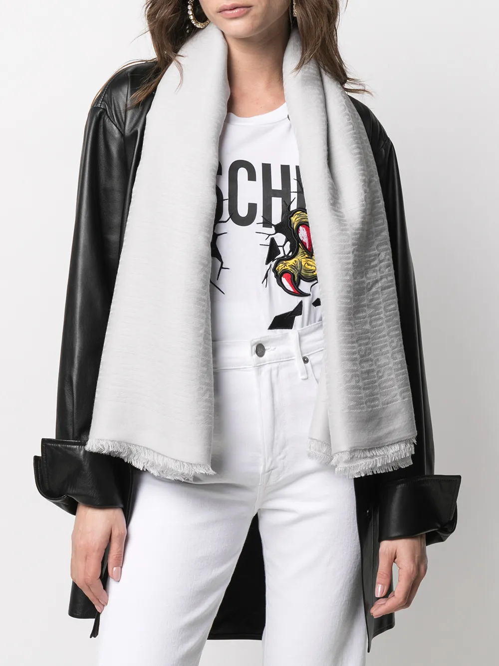 Moschino Sjaal met franje - Grijs