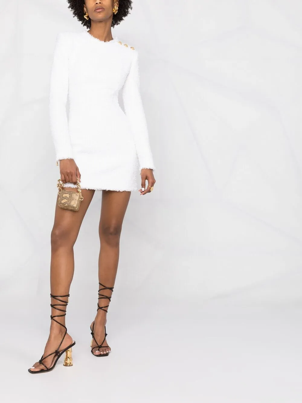 фото Balmain твидовое платье мини с декоративными пуговицами