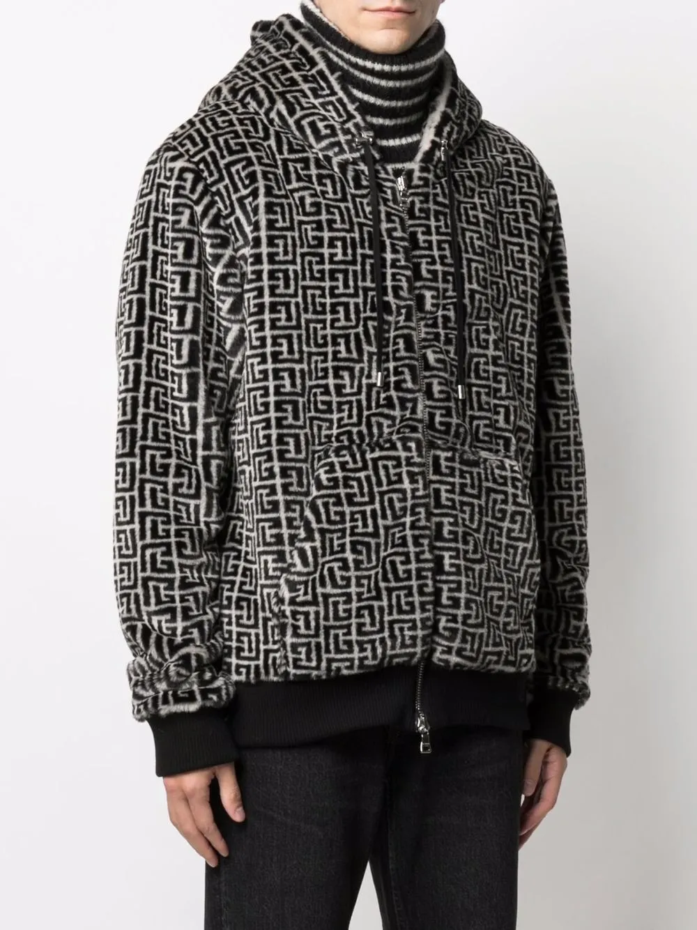 Balmain monogram-pattern zip-fastening Hoodie - Farfetch