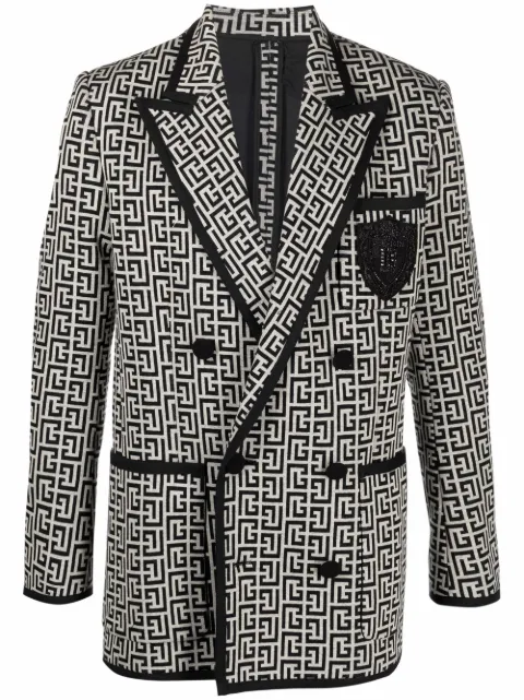 Balmain monogram jacquard double-breasted blazer