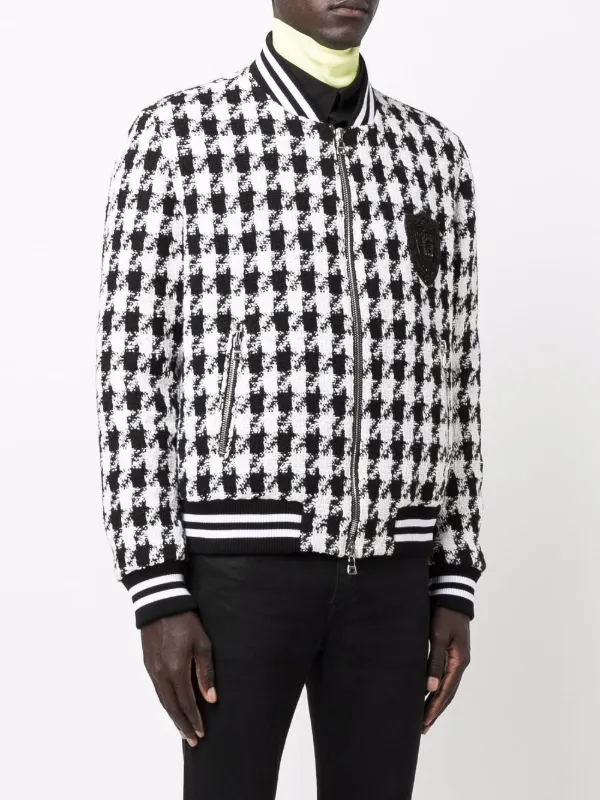 houndstooth bomber jacket